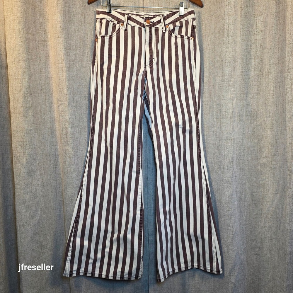 Wrangler Striped Wanderer High Rise Flare Jeans Women's 28x32 Dahlia White